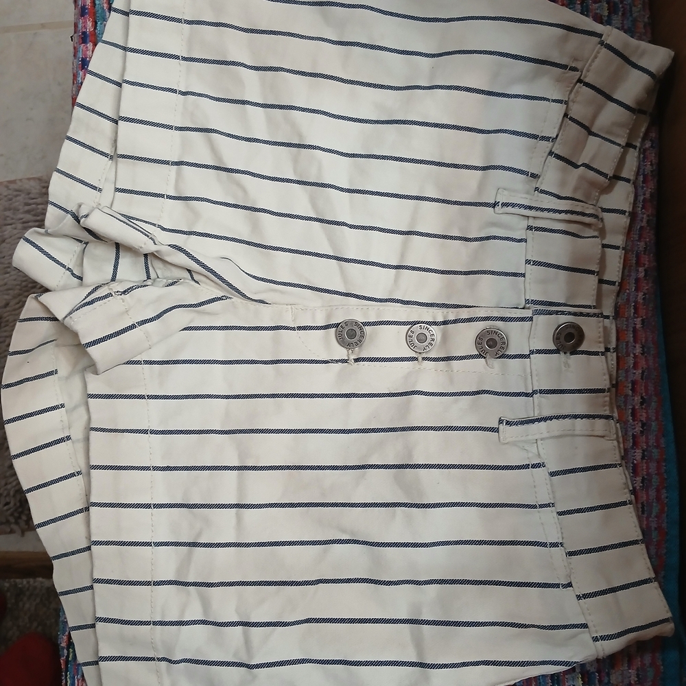 Striped White and Navy Shorts high waisted button ups